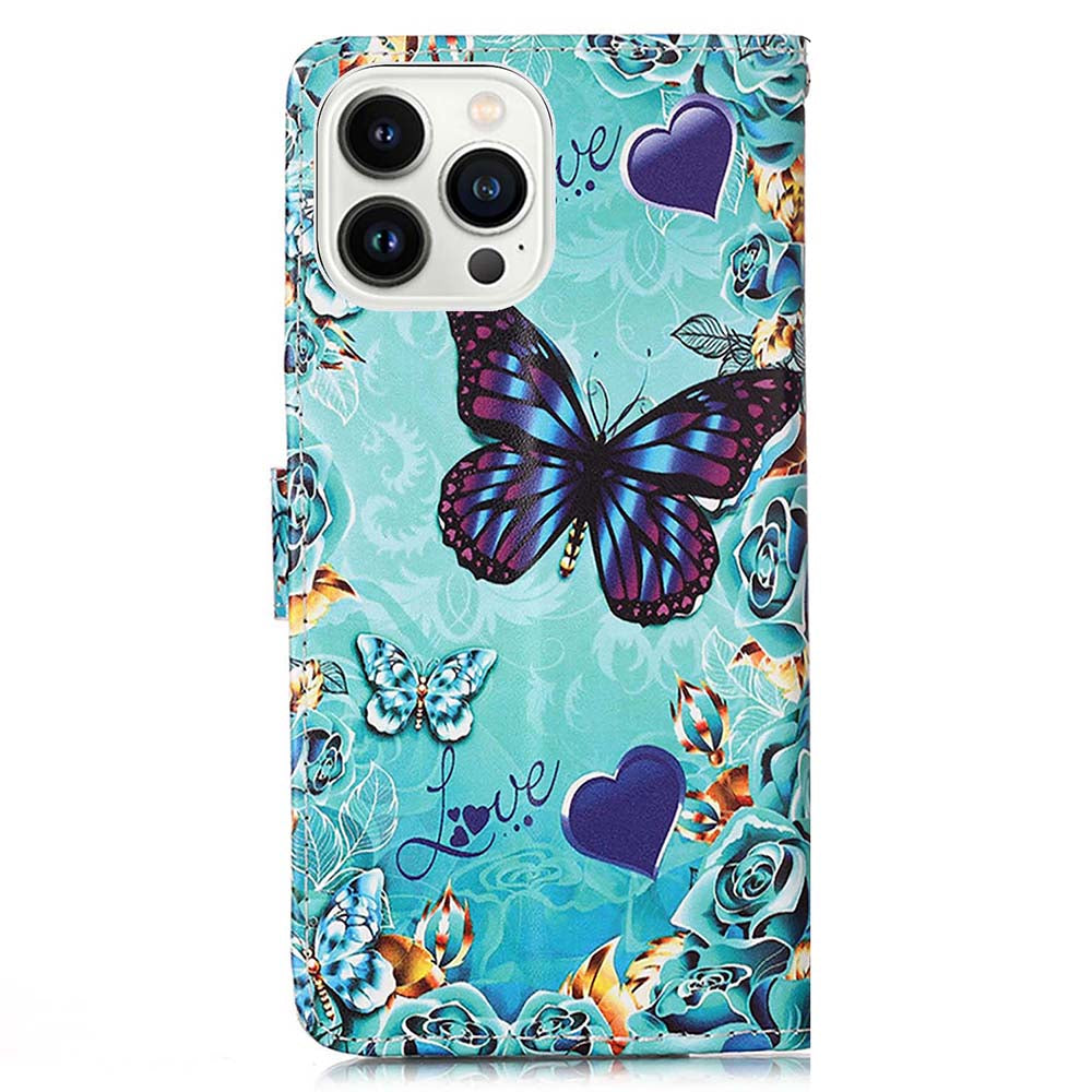 YB Pattern Printing Leather Series-4 for iPhone 15 Pro Max Wallet Case Leather Stand Phone Cover - Butterfly and Heart YB Pattern Printing Leather Series-4 for iPhone 15 Pro Max Wallet Case Leather Stand Phone Cover - Butterfly and Heart